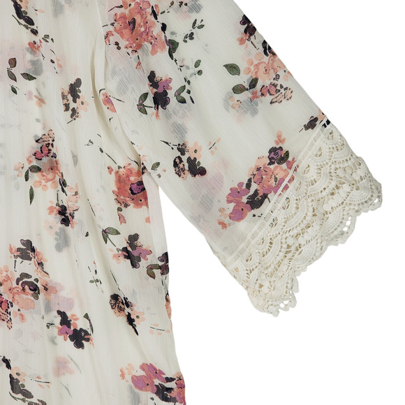 Mason Belle Kimono Tunic Top XXL Womens Open Gauzy Lace Cream Pink Cottage Fairy - Picture 9 of 16